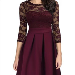 Floral Lace Burgundy Dress